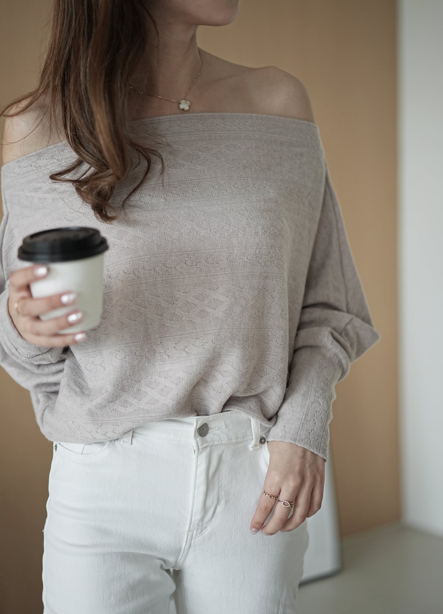 Jacquard Off Shoulder Top