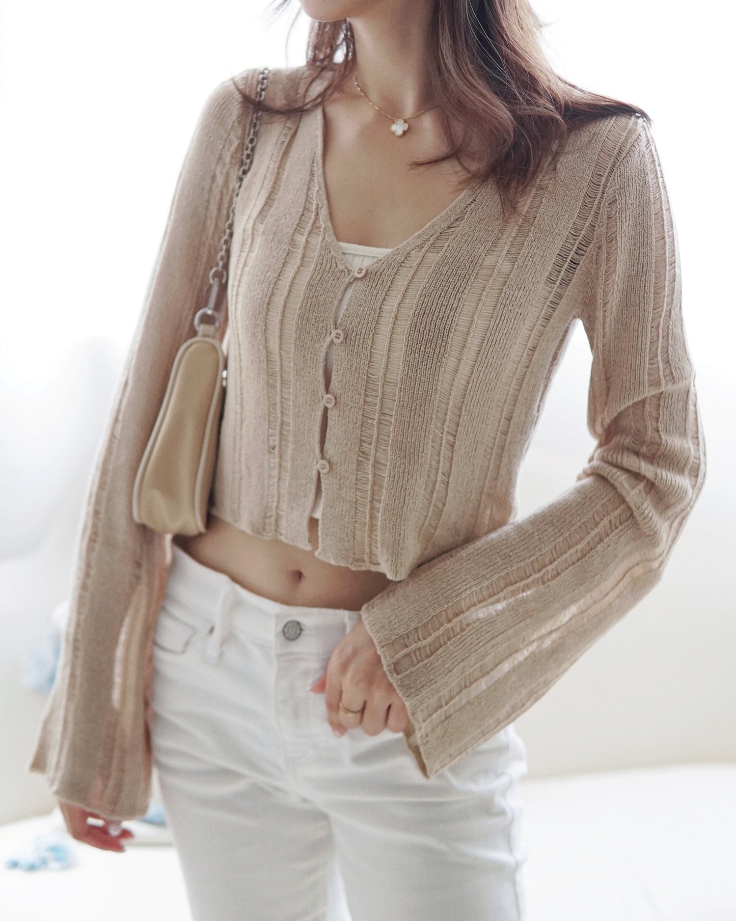 Cropped Mesh Cardigan