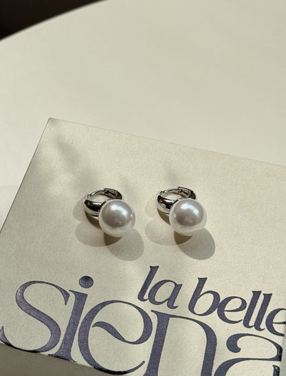 Bold Pearl Huggie Hoop Earrings