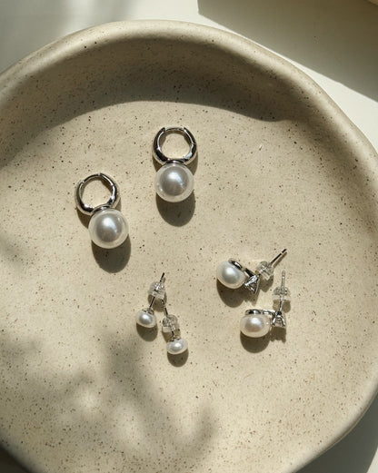 Bold Pearl Huggie Hoop Earrings